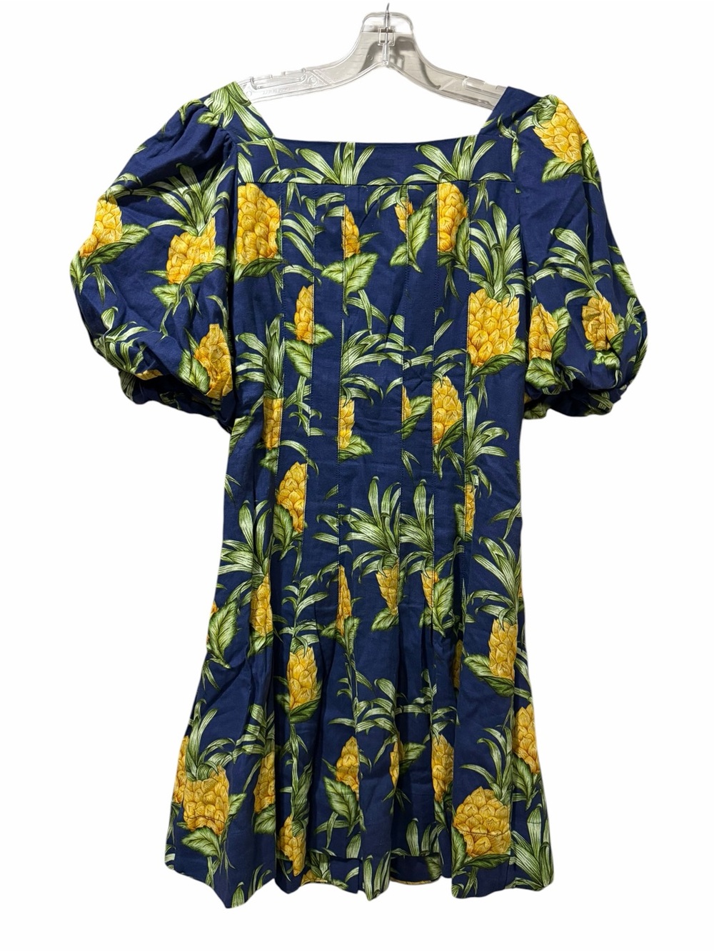 Farm Rio Medium Linen Blend Pineapple Tropical Print Mini Dress Puff Sleeve B14 - Picture 2 of 6